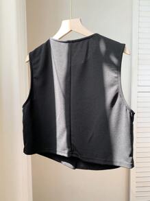 SHEIN EZwear Women's Casual Solid Color Cropped Suit Vest, Summer
