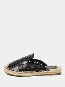 Styleloop Beige Casual Retro Embroidery Thick Sole Straw Rope Shoes - Black - View 2