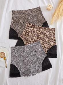 3pcs/Pack Plus Size Women Leopard Print Comfy Boxers
