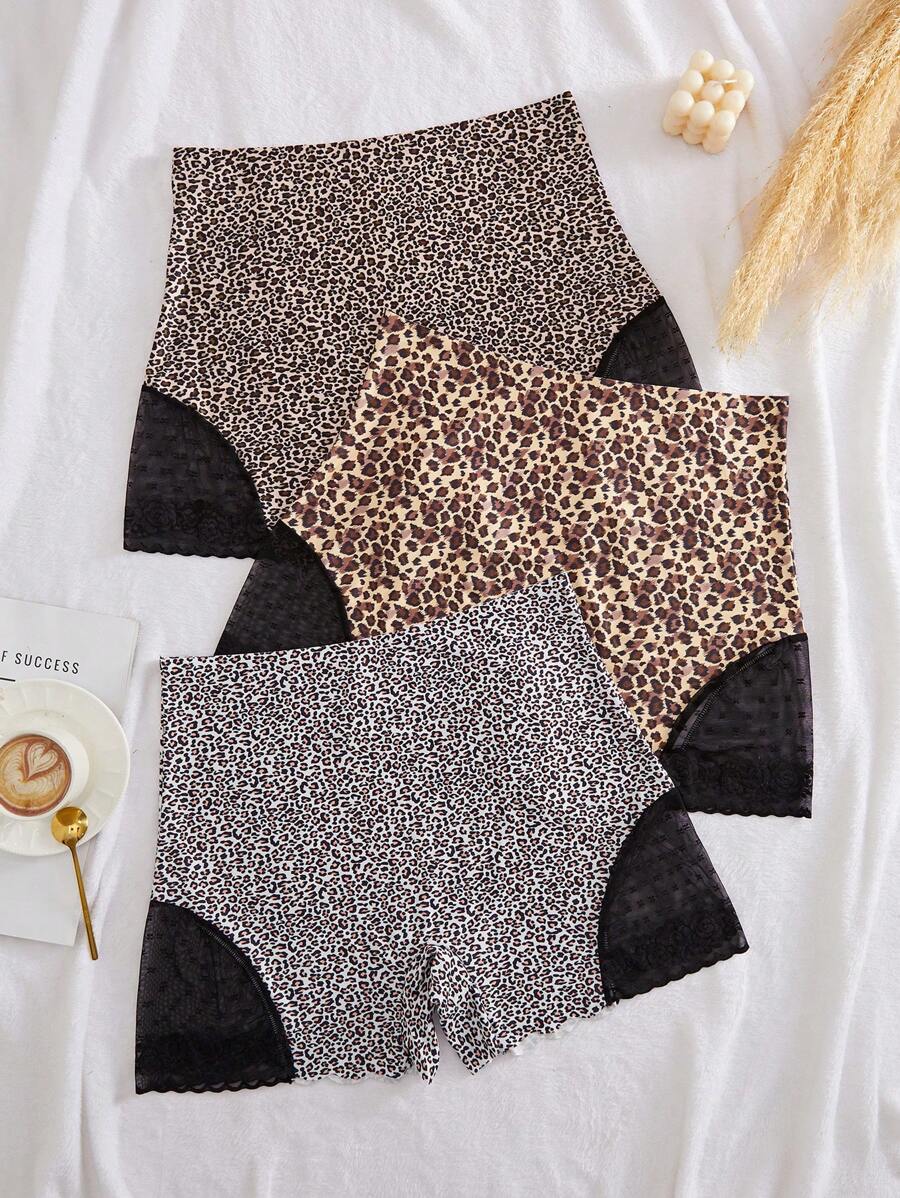 3pcs/Pack Plus Size Women Leopard Print Comfy Boxers