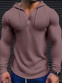 Manfinity RelaxMax Men's Casual Dusty Purple Long Sleeve T-Shirt With Keyhole Neckline And Drawstring Detail - Dusty Purple - View 1