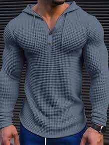 Manfinity RelaxMax Loose Fit Men's Waffle Hooded Drawstring T-Shirt - Royal Blue - View 1