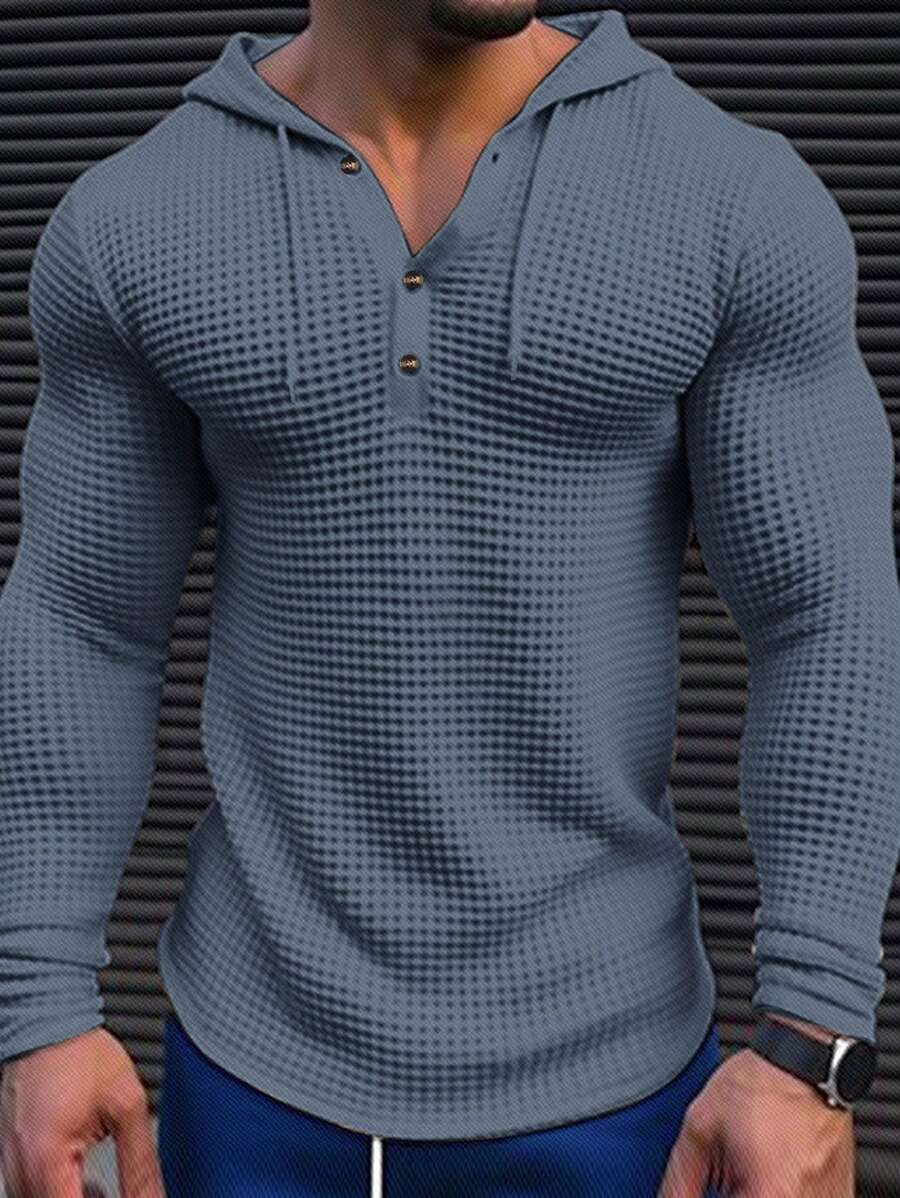 Manfinity RelaxMax Loose Fit Men's Waffle Hooded Drawstring T-Shirt - Royal Blue - View 1