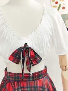 2pcs Teen Girls Simple & Practical Set (Top And Skirt)