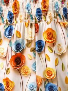 Baby Girls Sleeveless Square Neck Floral Print Jumpsuit: Adorable Shirred Long Jumpsuit For Summer - Multicolor - View 5