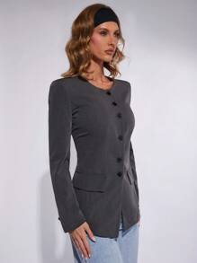 COSMINA Button Front Flap Detail Coat In Fall/Winter - Dark Grey - View 5