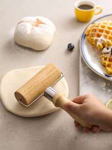 Rodillo de madera y rodillo para masa, paleta de harina manual para hacer envolturas de empanadillas y hornear - Beis - Ver 2