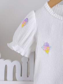 SHEIN Baby Girl Summer New Cute Grape Puff Sleeve Top + Solid Color JK Pleated Skirt Set - White - View 8