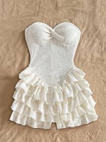 Soleia Mono sexy con espalda descubierta, volantes entrelazados y textura por capas