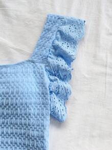 Soleia 波西米亚风、浪漫花卉、度假风、花卉图案7月4日主题上衣、度假上衣、串珠上衣、荷叶边上衣、派对上衣、背心、性感7月4日女士露脐上衣、优雅针织荷叶边露脐上衣、派对上衣 - 淺藍色 - 查看 4