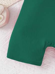 2 Peças/Conjunto Camiseta com Estampa Gráfica + Legging Casual para Meninas Pré-Adolescentes - Verde Escuro - Visão 4