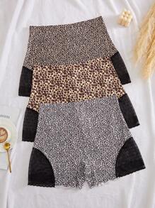 3pcs/Pack Plus Size Women Leopard Print Comfy Boxers