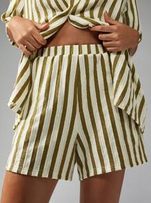 MISSGUIDED 条纹短裤夏季度假装休闲宽松海滩度假日地中海风格舒适短裤 - 綠色 - 查看 4
