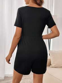 SHEIN 孕妇哺乳连体衣 - 舒适内衣和睡衣、睡衣套装、睡衣、家居服、睡衣、黑色连体衣 - 黑色 - 查看 2