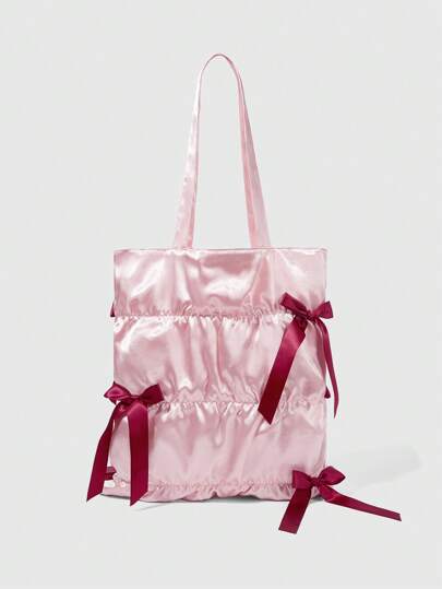 Kawaii Goth Style Dark Purple Bowknot Accent Women Shoulder Bag