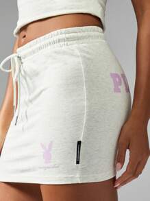 Missguided x Playboy Jupe mini en coton mélangé sweat confortable et décontractée, tenue de loisirs sportive, mode streetwear, taille élastique, pour soirée, club, sortie, automne hiver