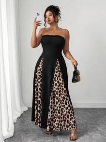 Elenzga Women Spaghetti Strap Patchwork Leopard Print Dress, Spring/Summer - Multicolor - View 1