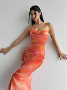 Firerie 女士优雅浪漫度假性感花卉网眼印花露背紧身长裙，适合派对、海滩、返校、浪漫约会、婚礼、生日、情人节