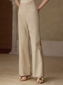 MOTF PREMIUM 刺绣喇叭裤 - 杏色 - 查看 3