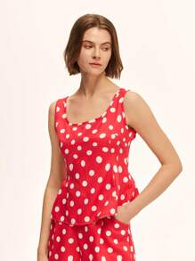 Zielony Top casual de tirantes con cuello cuadrado, cintura ceñida y estampado de lunares para mujer