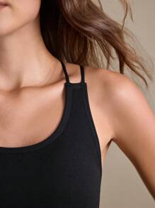 Eassivo Eassivo Women's Solid Color Cropped Tank Top And Leggings Seamless Sports Set - Black - View 7