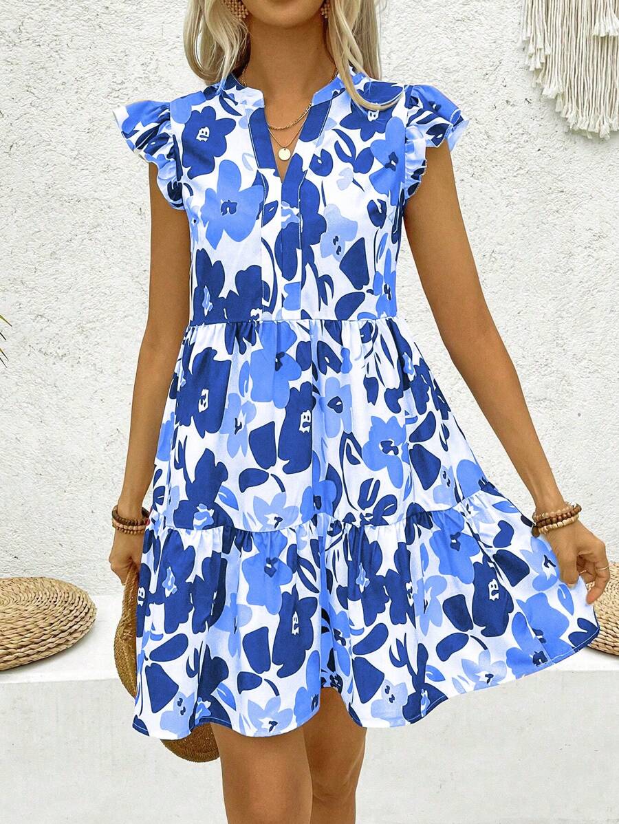 Breezaya Vestido de verano de moda con escote en V y sin mangas para mujer - Azul - Ver 1
