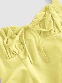 SHEIN MOD Váy xòe nơ cổ yếm cho nữ, trang phục dự tiệc màu vàng cho nữ, trang phục đêm giao thừa, váy dạ hội hóa trang, trang phục sinh nhật cho nữ, váy vàng gợi cảm, váy có nơ, váy công chúa cho nữ đón năm mới - Màu vàng - Xem 3