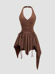 Sweetra Vestido mini único para mujer de color malva con diseño asimétrico y cintura ceñida en estilo vintage punk de Wasteland