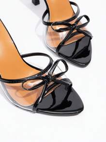 CUCCOO CHICEST New Fashion Versatile Crystal Bowknot Strap Stiletto High Heel Sandals - Black - View 5