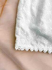 SHEIN Teen Girls Embroidered Lace Halter Neck Backless Short Top And Shorts Set For Vacation - White - View 7