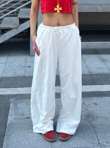 Coolane Kids Teen Girl Spring/Summer Basic Knit Comfortable White Wide Leg Sweatpants