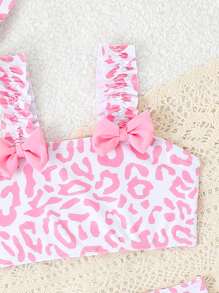 3pcs Baby Girl Leopard Print Bikini Set, Including Adorable Plaid Cap, Bathing Suits For Baby Girl - Multicolor - View 3