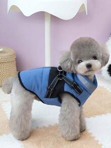 Autumn/Winter New Animal Outfit, Pet Padded Coat, Thick Warm Clothing, Cat Clothes, Dog Parka, Cat Puffers, Animal Costumes, Cat Warm Outfits, British Style Tether Padded Coat, Reflective Coat, Warm Animal Padded Vest, Fall/Winter Essential, Reflective Strip Padded Coat - Blue - View 2