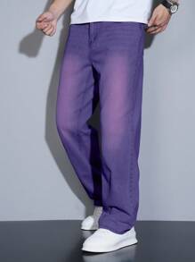 Manfinity Homme Men's Ombre Color Pocket Decor Casual Straight Leg Jeans - Purple - View 7