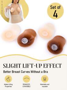 2 Pairs Beetle-Shaped Adhesive Nipple Pasties, Skin Color & Coffee Color - Multicolor - View 1