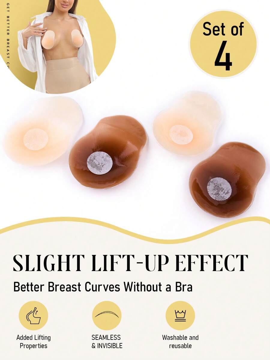 2 Pairs Beetle-Shaped Adhesive Nipple Pasties, Skin Color & Coffee Color - Multicolor - View 1