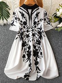 Mulvari Plus Size Floral Print Color Block Casual Resort Shirt - Multicolor - View 2