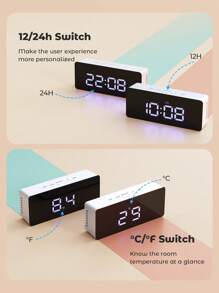 Espejo LED con reloj digital, espejo de maquillaje retroiluminado con reloj despertador, con batería y alimentación eléctrica, brillo ajustable, decoración del hogar, decoración de habitación, regalo para estudiantes, Día del Padre, graduación, cumpleaños, días festivos, decoración escolar, sorpresa escolar, decoración de dormitorio, regreso a clases