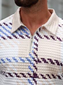 Manfinity Homme Conjunto casual de camisa polo de manga corta con estampado de cuadros y shorts para hombres