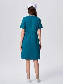 Scrubzie Women Crew Neck Short Sleeve Maxi Nurse Dress For Summer - Blue - View 2