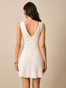 Poéselle 女士白色连衣裙、节日连衣裙、太阳裙、女士生日服装、复活节女士连衣裙、女士毕业礼服、女士优雅提花无袖迷你连衣裙女士短裙夏季女士生日连衣裙 - 白色 - 查看 6