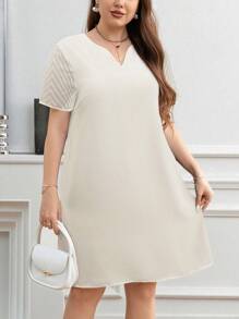 SHEIN Clasi Plus Size Women V-Neck Short Sleeve Straight Loose Casual Dress,Formal Dresses For Women