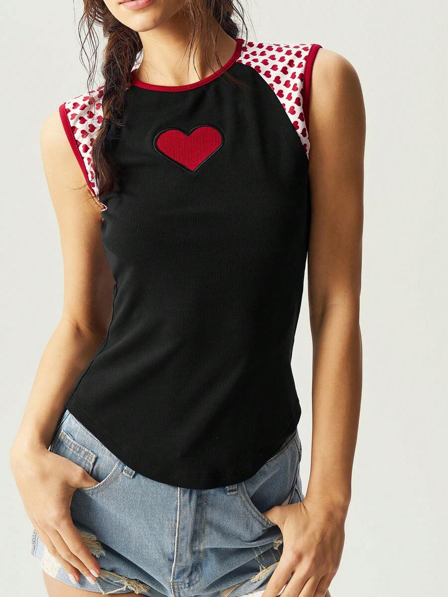 Bohemela Women's Heart Embroidery Round Neck Raglan Sleeve Casual T-Shirt - Multicolor - View 1