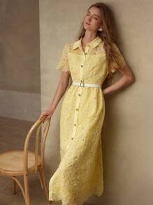 MOTF PREMIUM LACE BELTED DRESS - Yellow - View 4