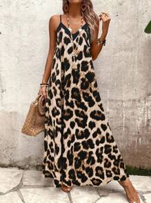 SHEIN Tall Women's Leopard Print A-Line Dress, Suitable For Vacation, Daily Commute - Multicolor - View 5