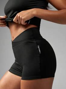 Missguided x Playboy 运动系列褶皱短裤高腰压缩健身跑步瑜伽舞蹈训练性能运动短裤 - 黑色 - 查看 2