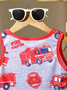 2 件装幼儿男孩汽车图案活动套装（夏季）