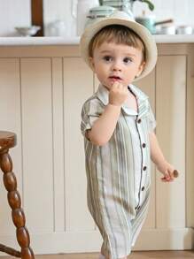 Souflis Souflis 休闲户外条纹翻领短袖复古可爱帅气男宝宝连体衣 - 彩色 - 查看 2