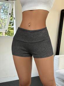 SHEIN EZwear Ladies' Solid Color Fashion Shorts, Suitable For Summer - Dark Grey - View 6