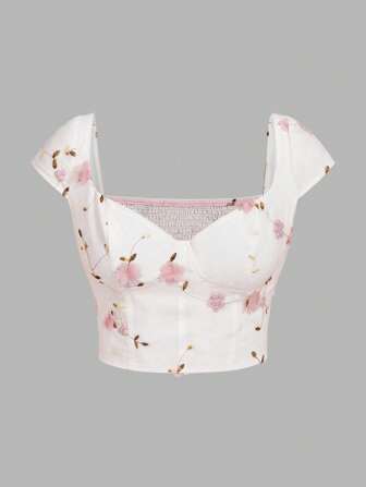 SHEIN Privé Blusa femenina elegante de corte ceñido con bordado floral, adecuada para ir al trabajo, fiesta, vacaciones, cita, boda y cumpleaños, primavera